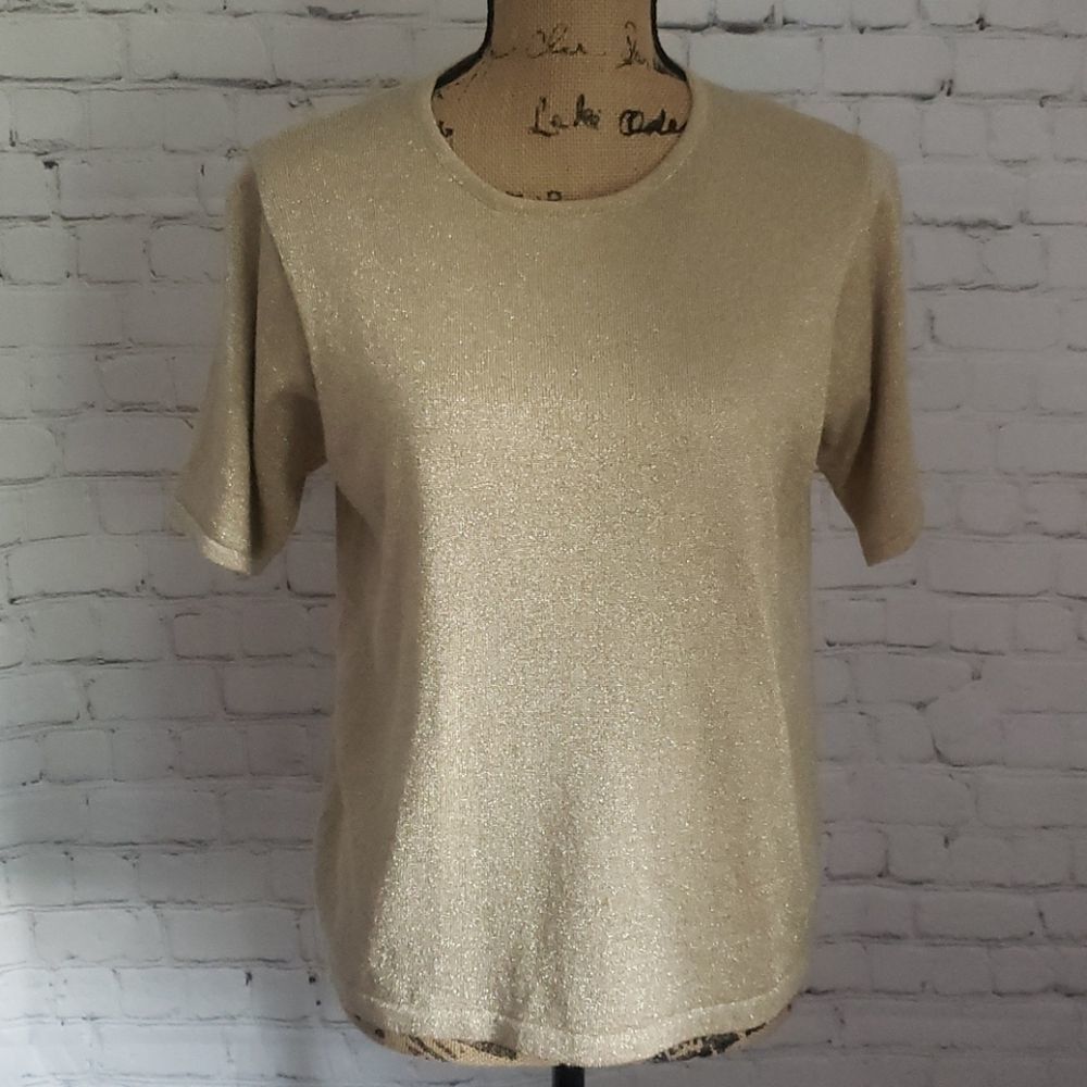 Vintage 80s Metallic Gold Shimmer Glitter Shirt